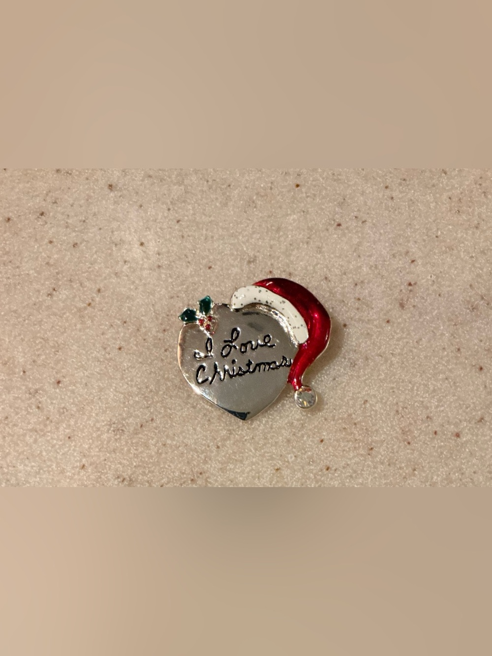 Silver Heart 'I Love Christmas' Ornament with Red Santa Hat